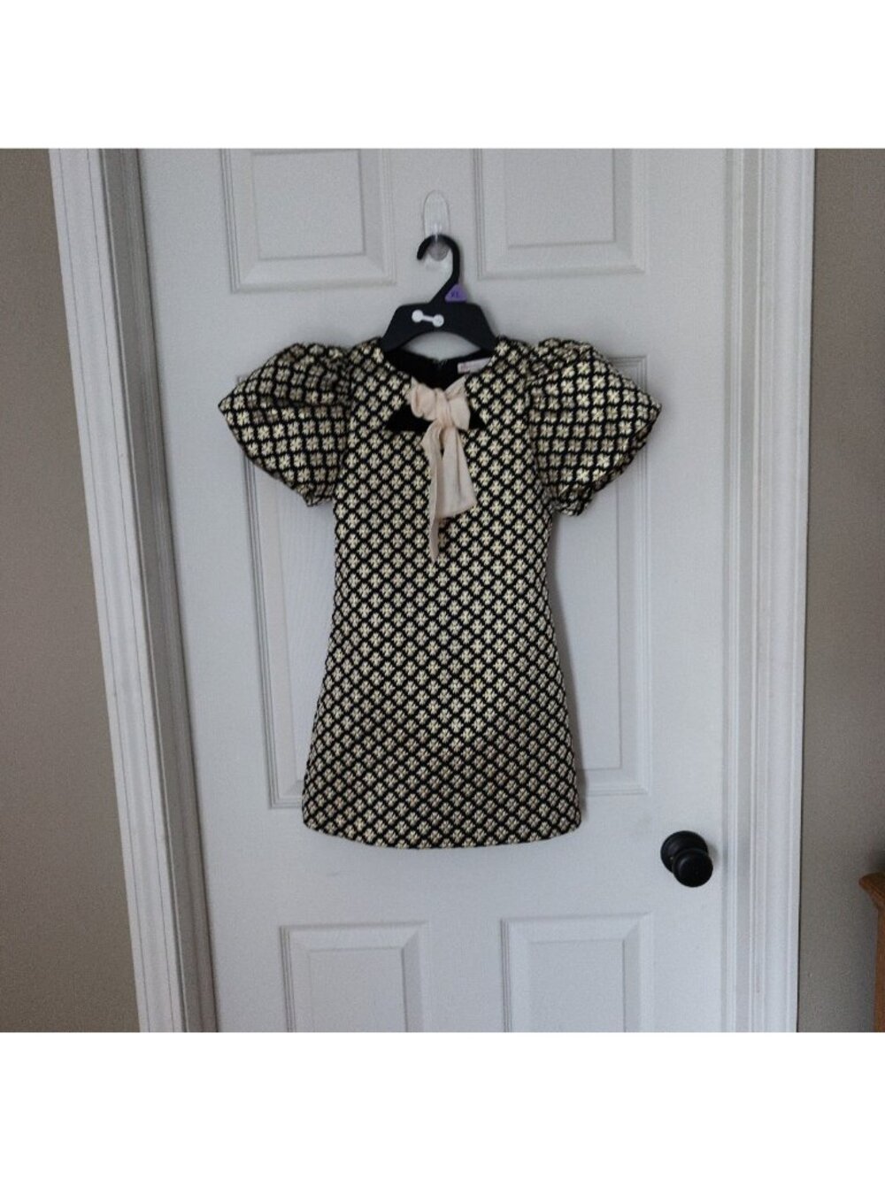 Gb Girls Dillard's Clothing Brand Jacquard Dress Puff Sleeves Navy & Gold Sz 7